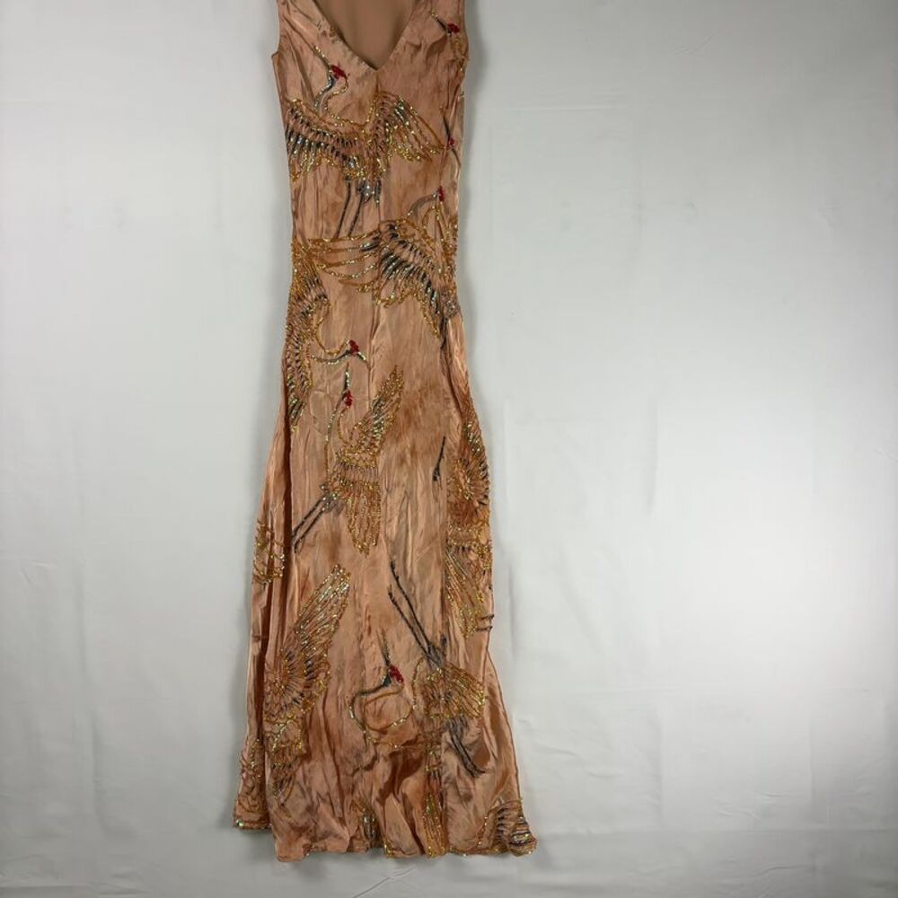 Vintage Rose Silk Crane Sequin Fairycore Maxi Dress - Picture 5 of 8